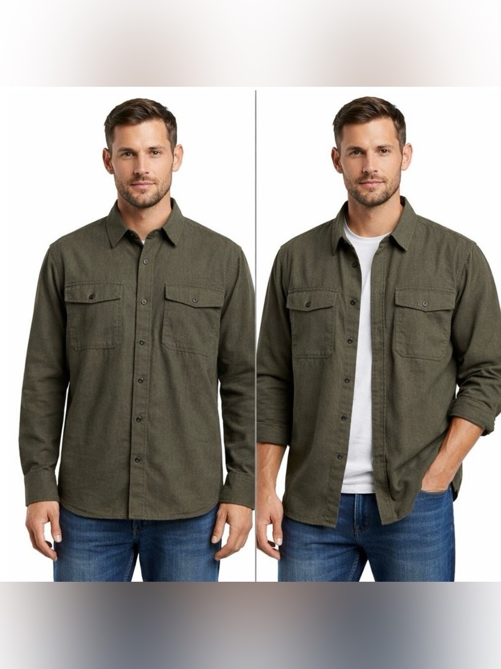 REI Cooperative Olive Green Cotton Flannel Button Down Fall Winter Hiking